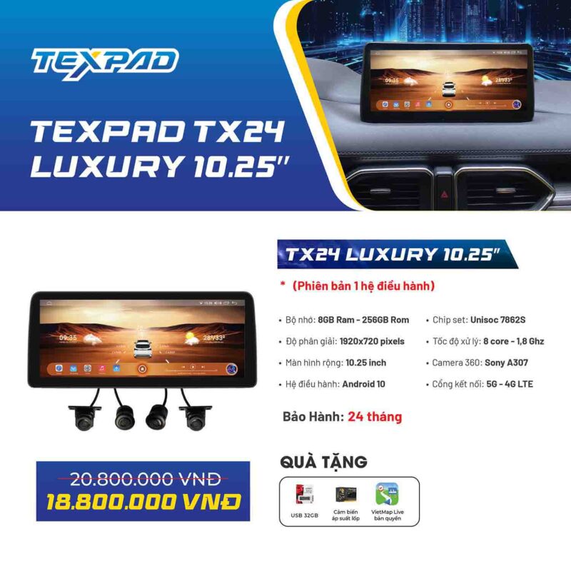 Báo giá màn hình Texpad TX24 Luxury 10.25 inch 8GB-256GB 1 hệ điều hành