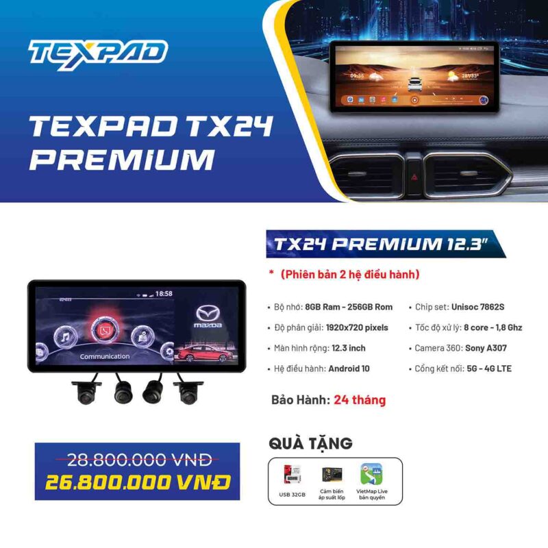 Báo giá màn hình Texpad TX24 12.3 Inch 2 hệ điều hành