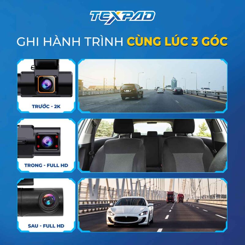 Ghi hình 3 góc camera hành trình Texpad Zone 3 DVR