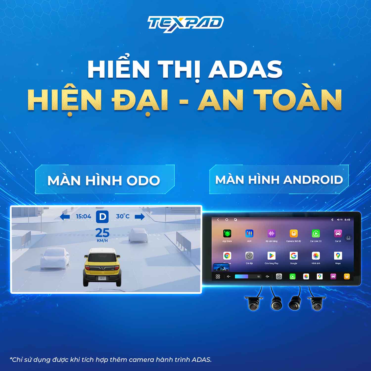 Hiển thị ADAS trên màn hình Texpad TX24 VF3 21 inch Limited